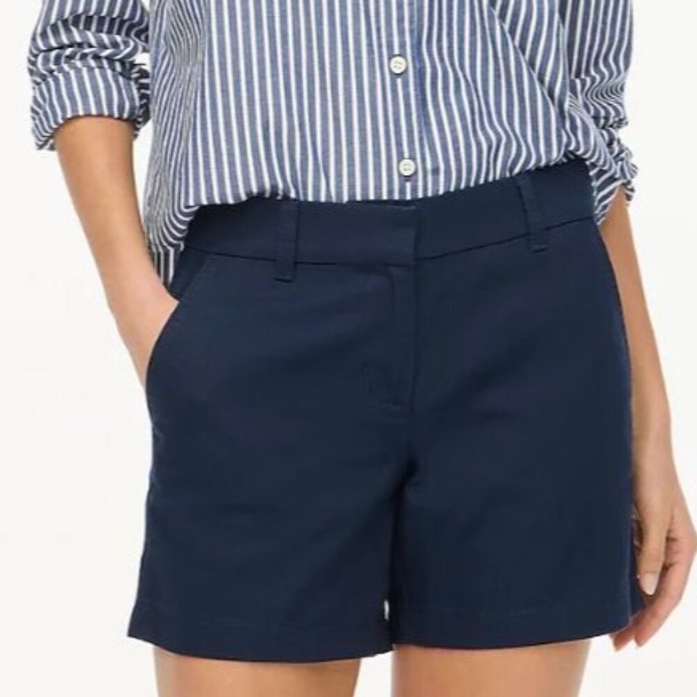 J. Crew Womens Re-Imagined 5" Classic Chino Shorts Size 10 Navy Blue Pockets
